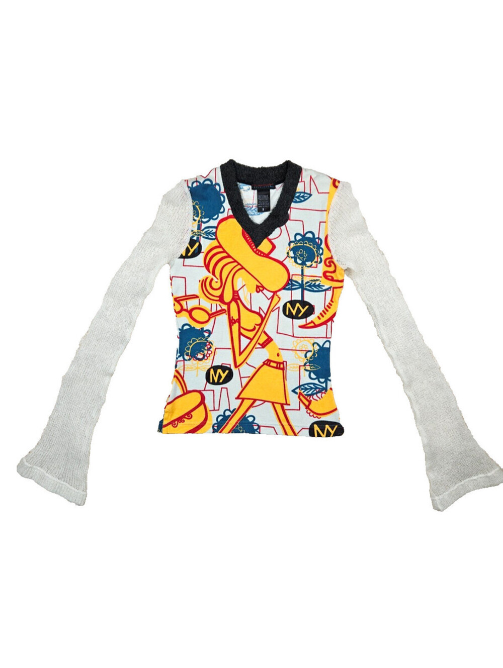 Cusco Barcelona Womens Small  Vivid Pop-Art Graphic Extra Long Sleeve Top